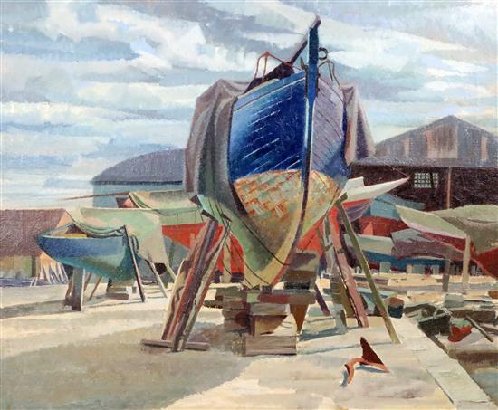 Edward dArcy Lister (1911-1976) Poole boatyard 21.25 x 25.5in.